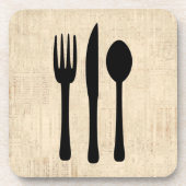 Fork Knife en Spoon Silverware Art Script Style Bier Onderzetter (Voorkant)