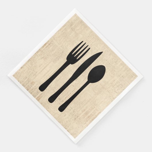 Fork Knife en Spoon Silverware Art Script Style Servet (Hoek)