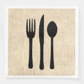 Fork Knife en Spoon Silverware Art Script Style Servet (Voorkant)