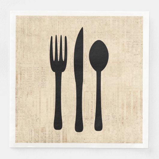 Fork Knife en Spoon Silverware Art Script Style Servet (Voorkant)