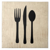 Fork Knife en Spoon Silverware Art Script Style Tegeltje (Voorkant)
