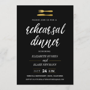 Fork & Knife Faux Foil Rehearsal Dinner Invite Kaart