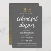 Fork & Knife Faux Foil Rehearsal Dinner Invite Kaart (Voorkant / Achterkant)