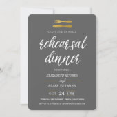 Fork & Knife Faux Foil Rehearsal Dinner Invite Kaart (Voorkant)