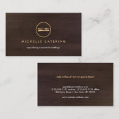 FORK & KNIFE LOGO DESIGN op DONKERBRUINE HOUTKORRE Visitekaartje (Voorkant / Achterkant)