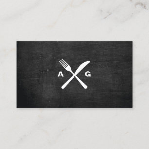 FORK & KNIFE LOGO MONOGRAM No. 2 op ZWARTE HOUT Visitekaartje