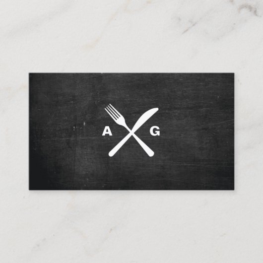 FORK & KNIFE LOGO MONOGRAM No. 2 op ZWARTE HOUT Visitekaartje (Voorkant)