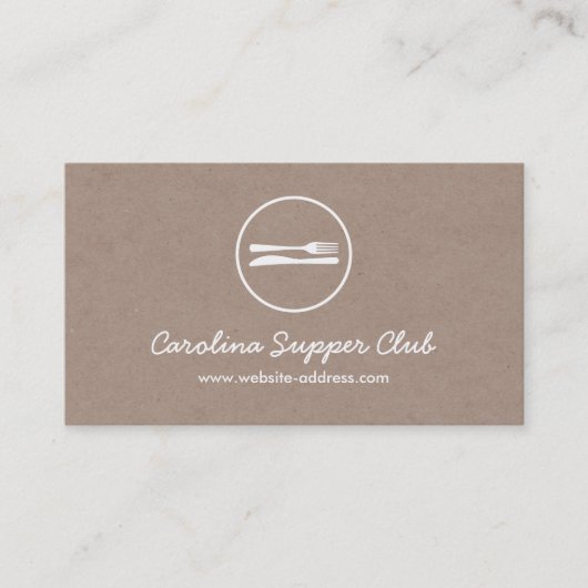 FORK & KNIFE LOGO op Kraft Paper Effect Visitekaartje (Voorkant)