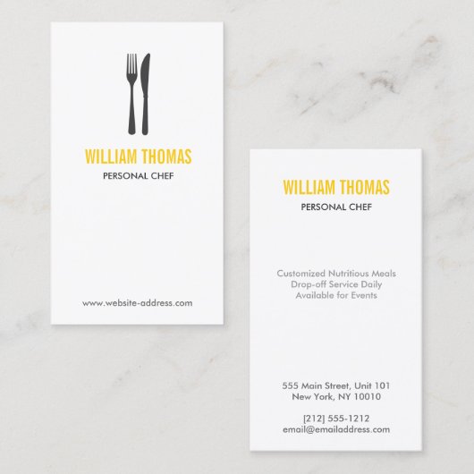 FORK & KNIFE LOGO voor Restaurant, Chef, Catering Visitekaartje (Voorkant / Achterkant)