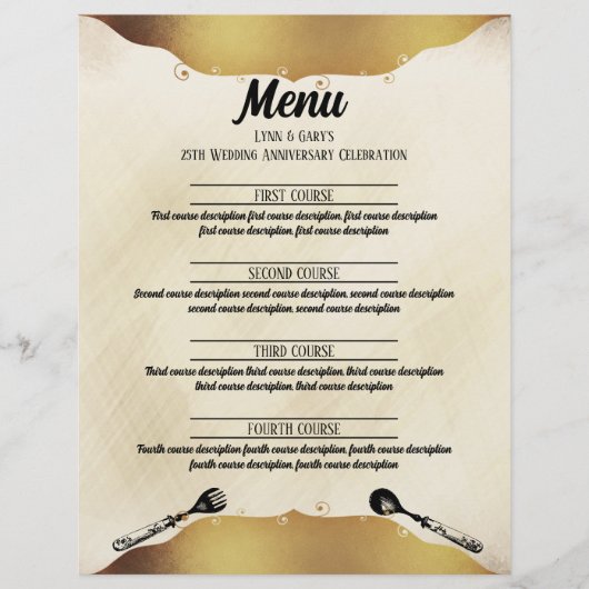 fork lepel faux gouden gebeurtenis cateringmenu (Voorkant)