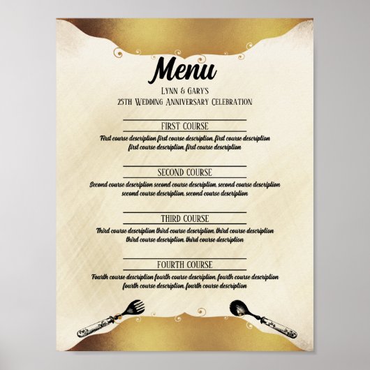  fork lepel faux gouden gebeurtenis cateringmenu poster (Voorkant)
