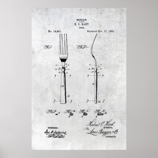 Fork Patent Print 1883 Poster (Voorkant)