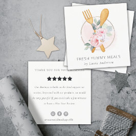 Fork Spoon Blush Pink Floral Chef Review Verzoek Vierkante Visitekaartje
