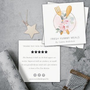 Fork Spoon Blush Pink Floral Chef Review Verzoek Vierkante Visitekaartje