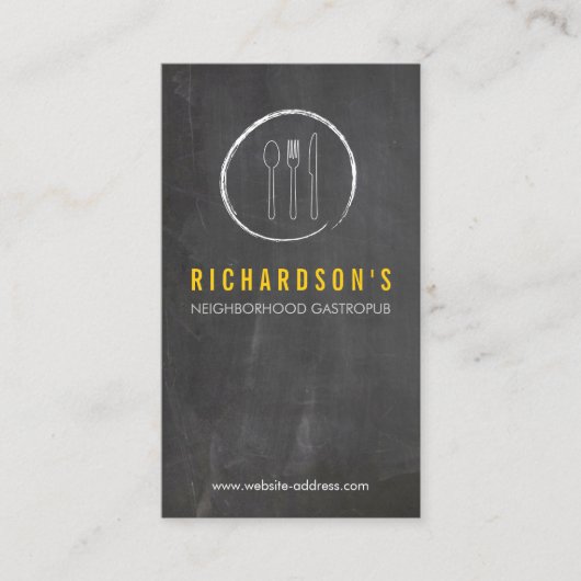 FORK SPOON KNIFE CHALKBOARD LOGO 3 voor Restaurant Visitekaartje (Voorkant)