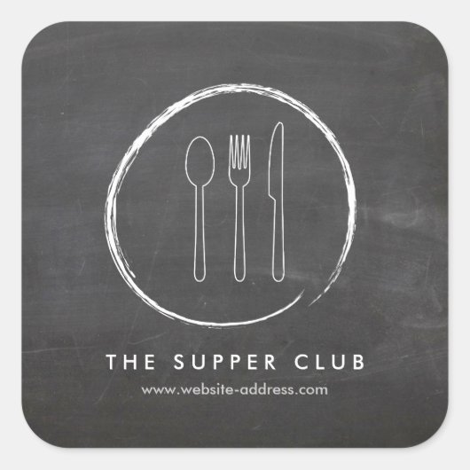 FORK SPOON KNIFE CHALKBOARD LOGO VIERKANTE STICKER (Voorkant)