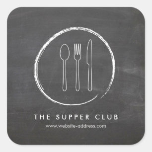 FORK SPOON KNIFE CHALKBOARD LOGO VIERKANTE STICKER