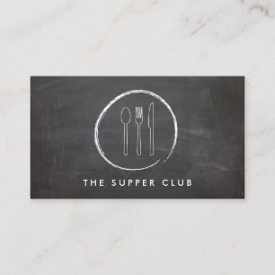 FORK SPOON KNIFE CHALKBOARD LOGO voor restaurant Visitekaartje