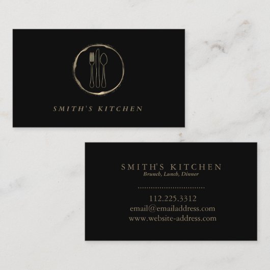 Fork Spoon Knife Logo Keuken voor Bakkerij, Cateri Visitekaartje (Voorkant / Achterkant)