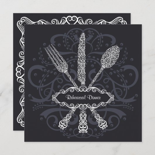 Fork Spoon Knife Rehearsal Diner Uitnodiging (Voorkant / Achterkant)