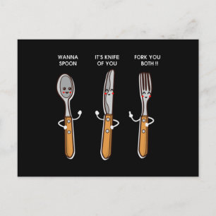 Fork Spoon Knife Wat voor kleur is mijn Shirt grap Briefkaart