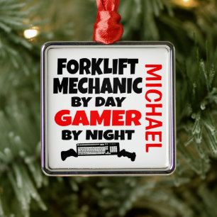 Forklift Mechanic Loopt videospellen af Metalen Ornament