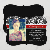 Formal 2014 Black White Damask Photo Afstuderen Kaart (Voorkant / Achterkant)