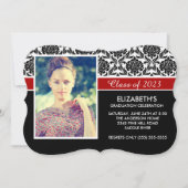 Formal 2014 Black White Damask Photo Afstuderen Kaart (Voorkant)