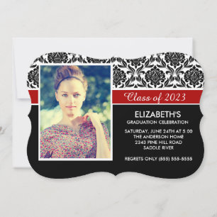 Formal 2014 Black White Damask Photo Afstuderen Kaart