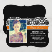 Formal 2014 Black White Damask Photo Afstuderen Kaart (Voorkant / Achterkant)