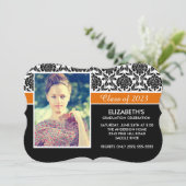 Formal 2014 Black White Damask Photo Afstuderen Kaart (Staand voorkant)