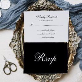 Formal and Classic | Dark Black Wedding RSVP Kaartje