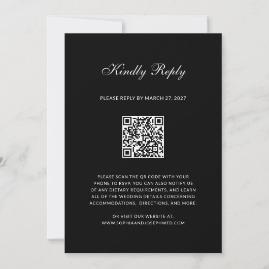 Formal and Classic | QR Code RSVP Black Wedding Kaart (Achterkant)