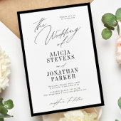 Formal black and white classic typography wedding kaart