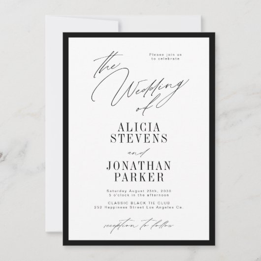 Formal black and white classic typography wedding kaart (Voorkant)