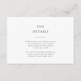 Formal Black and White Wedding Details Informatiekaartje