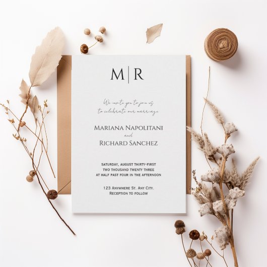 Formal Black and White Wedding Invitation Kaart