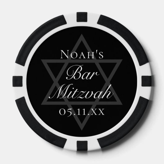 Formal Black Bar Mitzvah Star of David Custom Poker Chips (Voorkant)