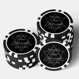 Formal Black Bar Mitzvah Star of David Custom Poker Chips