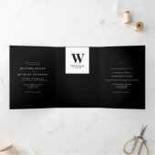 Formal Black Modern Monogram Design Wedding Drieluik Kaart (Binnen)