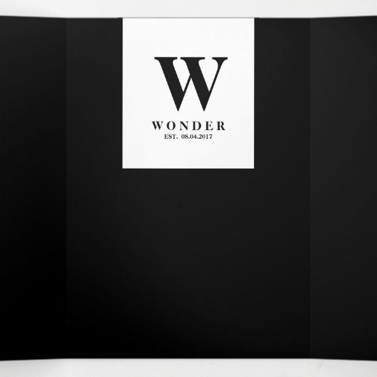 Formal Black Modern Monogram Design Wedding Drieluik Kaart (Binnenkant midden)