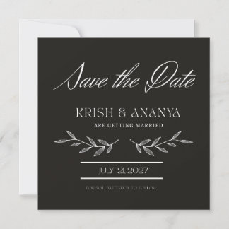 Formal Black Save the Date with White Font Kaart
