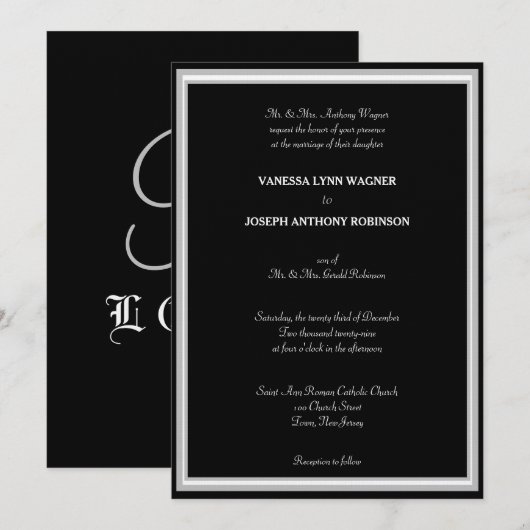 Formal Black White Monogram  Kaart (Voorkant / Achterkant)