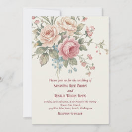 Formal Blush Pink Floral Elegant Rose Wedding Kaart