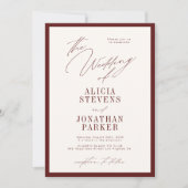 Formal burgundy ivory classic typography wedding kaart (Voorkant)