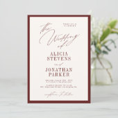 Formal burgundy ivory classic typography wedding kaart (Staand voorkant)