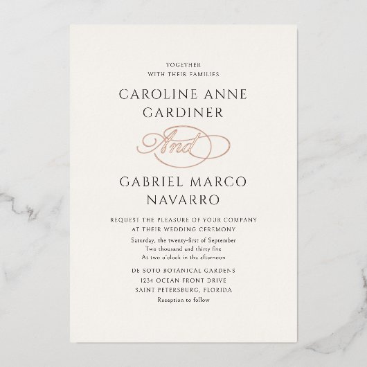 Formal Calligraphy Script Wedding Folie Uitnodiging (Voorkant)