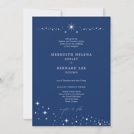 Formal Celestial Elegant Blue Wedding Details and Kaart (Voorkant)