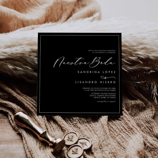 Formal Classic Black Square Nuestra Boda Wedding Kaart