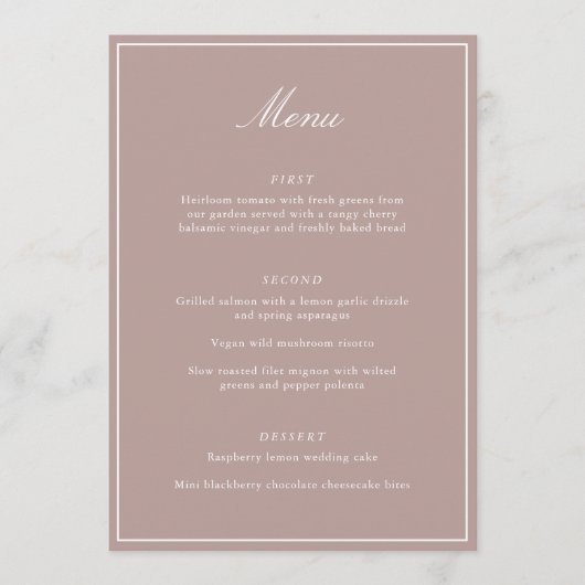 Formal Classic Border Mauve Script Elegant Wedding Menu (Voorkant)